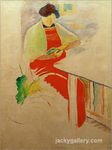 Woman in red pinafore on a balcony (Elisabeth), August Macke painting